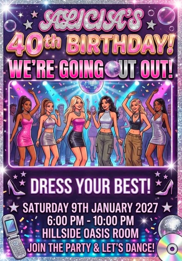 Alicia's 40th birthday flyer reference